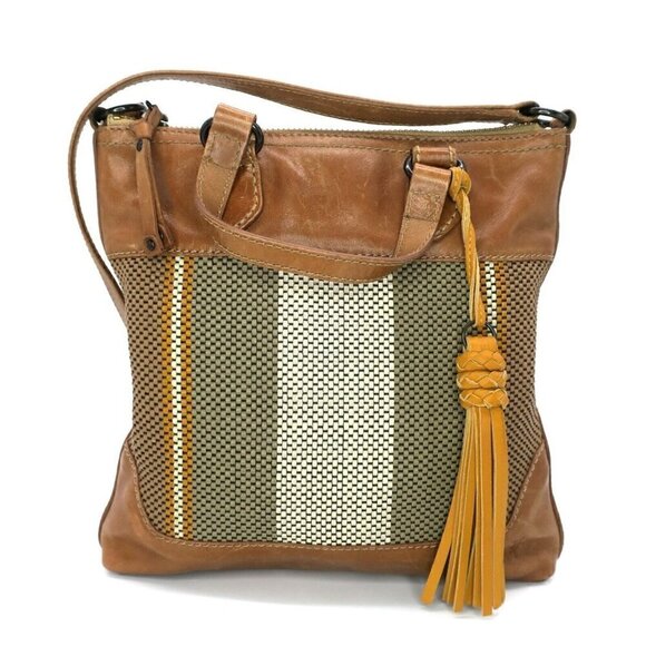 Frye Handbags - Frye Melissa Striped Crossbody Satchel Beige Multicolored Leather Purse